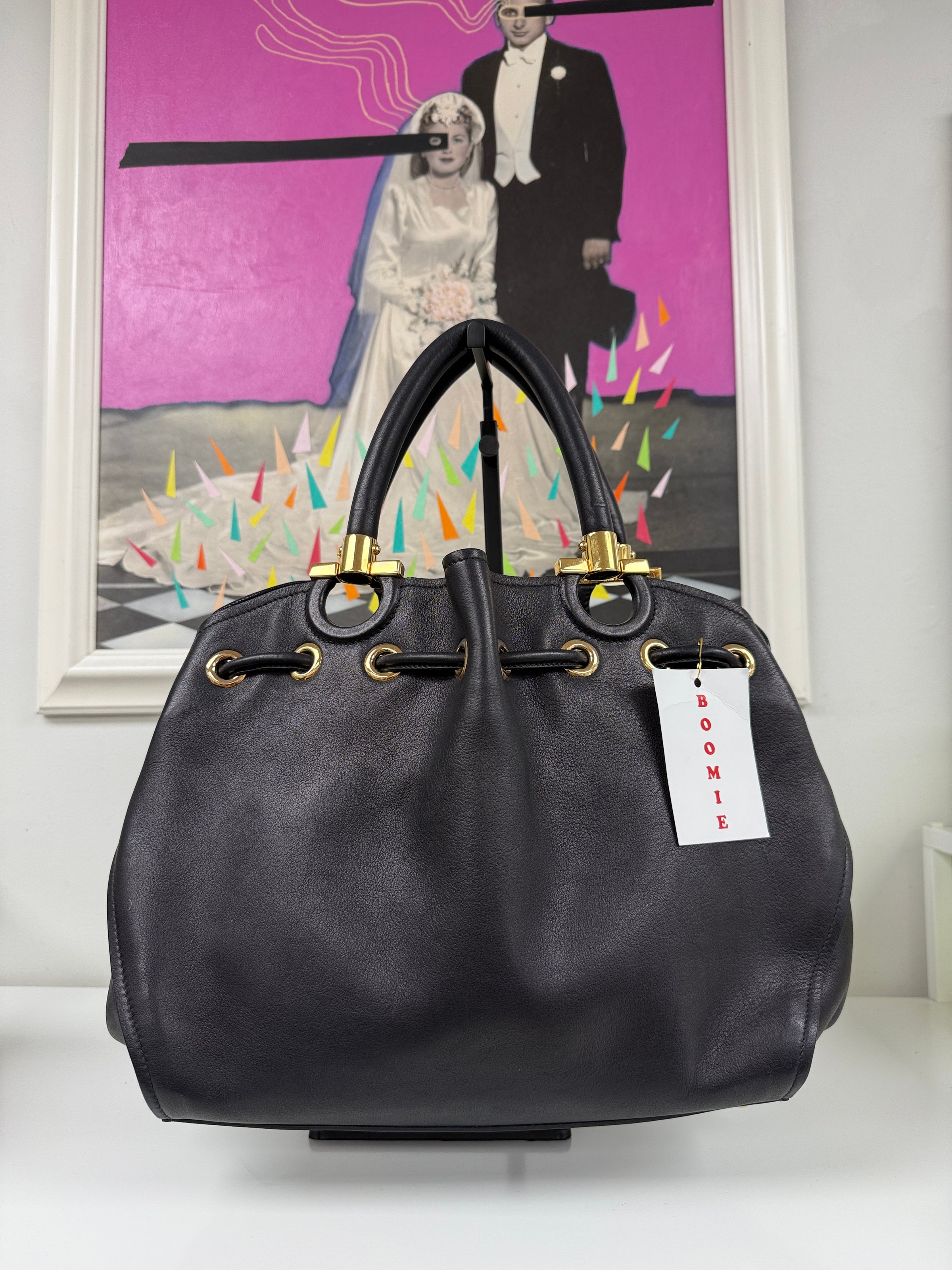 バッグ Vintage Ferragamo Leather Tote Black FERRAGAMO BLACK TOTE | Boomie Vintage
